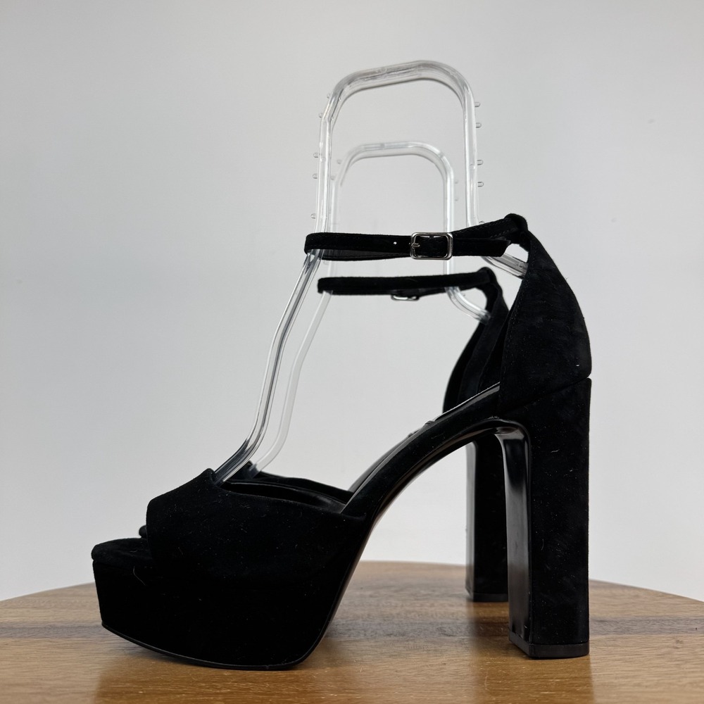 New Womens Steve Madden Ana Black Leather Platform Heeled Sandals Size 9.5 NWOB - Picture 5 of 8